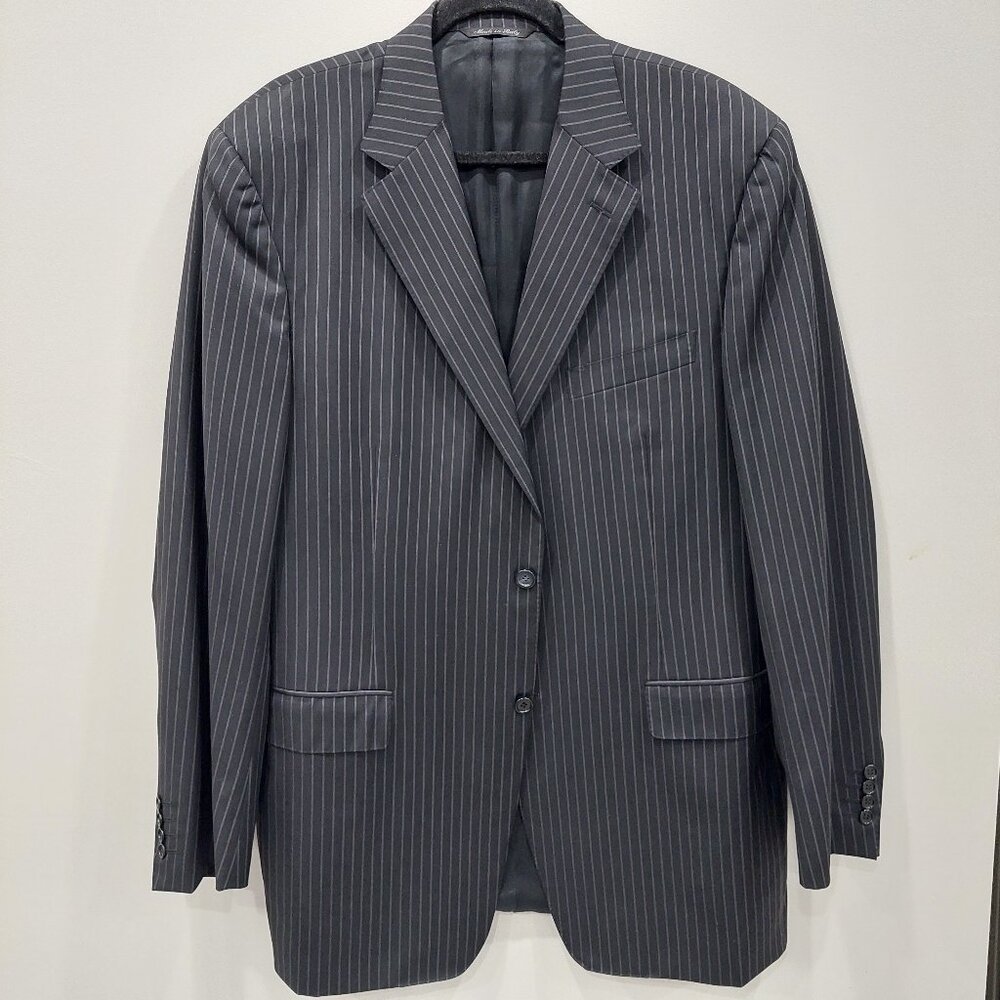 CANALI for Harry Rosen Size  US46L Made In Italy Blazer Black Pinstriped Wool